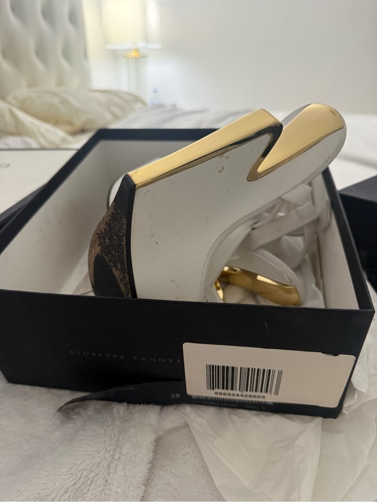 Giuseppe Zanotti Shoes - Giuseppe Zanotti White Leather Wedge Heels with Gold Sculpted Heel